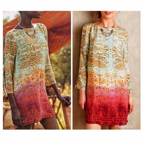 Anthropologie Dresses & Skirts - Maeve Cleome Watercolor Silk dress